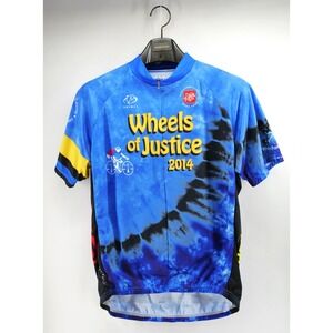 Primal Cycling Jersey Mens XL Blue Black Zip Wheels‎ of Justice 2014